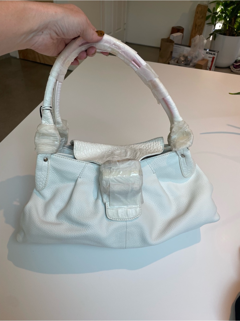 NWT | Charles Larson | White Croc handbag
